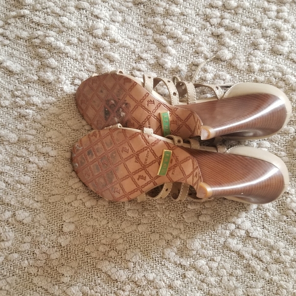 LAMB Beige Leather Lace Up Gladiator Strappy Wedge - Picture 5 of 5